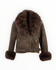 OLIVE FUR BIKER JACKET