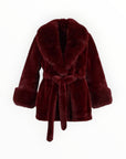BURGUNDY BELTED FUR JACKET