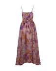 NAAMA ATHENS pink floral maxi dress with sweetheart neckline, spaghetti straps, and tie-waist belt.