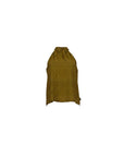 NAAMA ATHENS olive green sleeveless halter neck top with intricate geometric embroidery and tie-back detail.