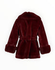 BURGUNDY BELTED FUR JACKET