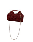 NAAMA ATHENS burgundy knitted handbag with a gold chain strap for shoulder or crossbody wear.