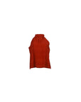 NAAMA ATHENS red sleeveless halter neck top with intricate geometric embroidery and tie-back detail.
